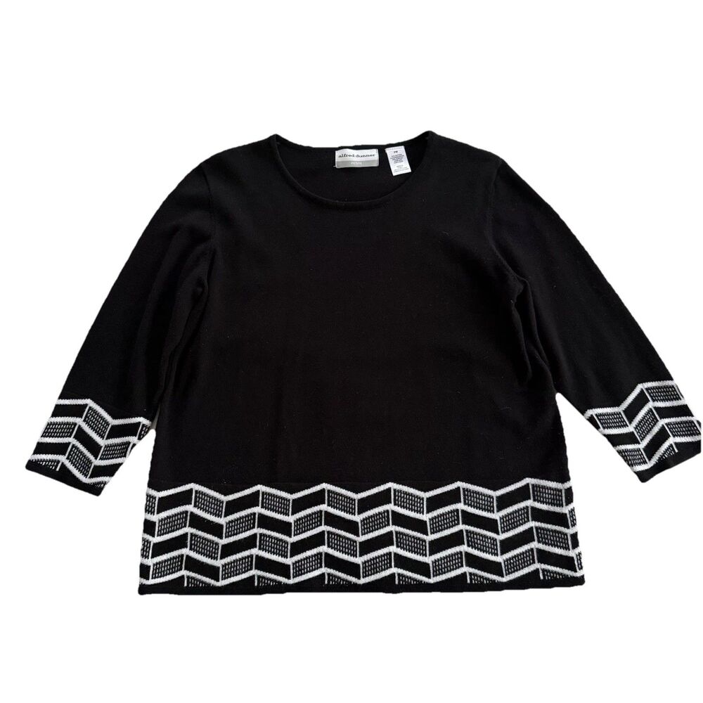 Alfred Dunner PETITE M Sweater Black White Coordinated Knitted Scarf 3/4 Sleeves - Picture 3 of 6